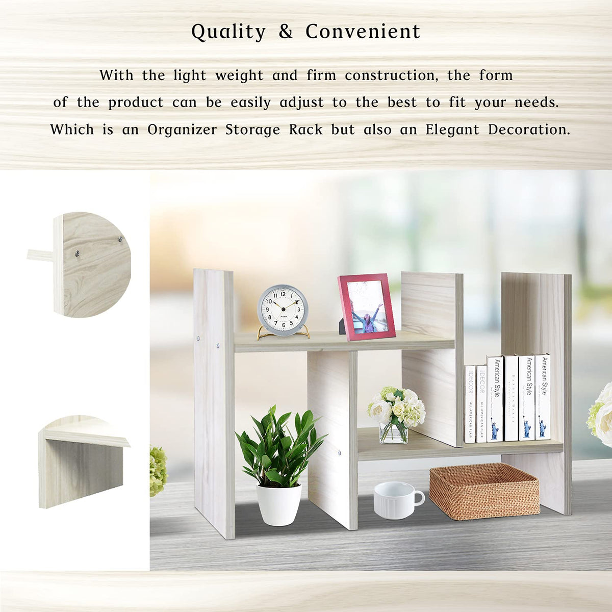 J.M.Deco Desktop Organizers and Storage for Office, Adjustable Desk Organizer Shelf Double H