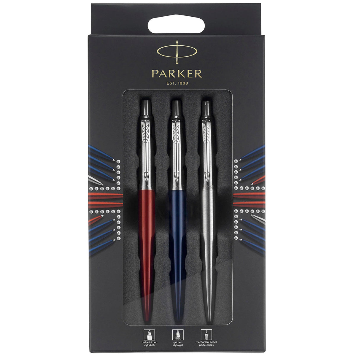 Parker Jotter London Trio Discovery Pack: Ballpoint Pen (Royal Blue) Gel Pen (Red Kensington) &
