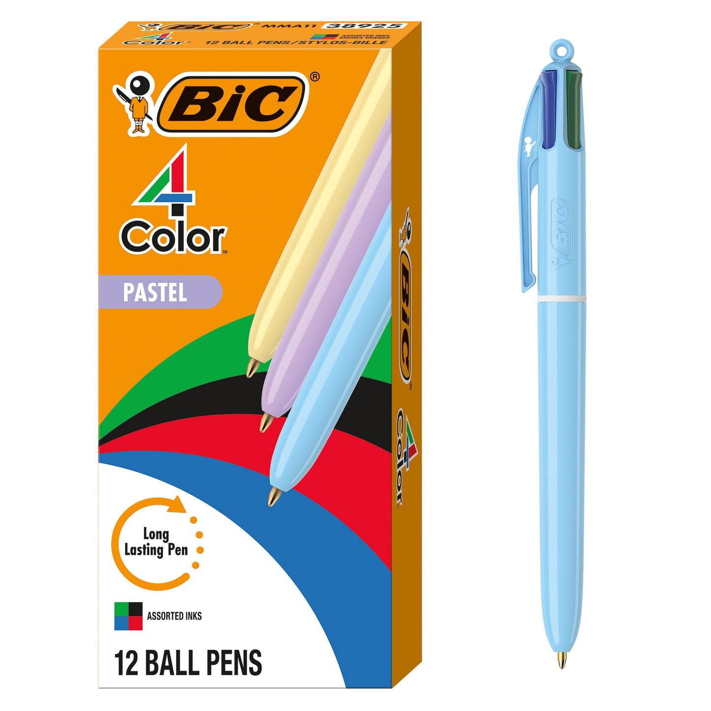 BIC 4 Color Pastel Ballpoint Pen with 1.0 mm Medium Point, 12-Count