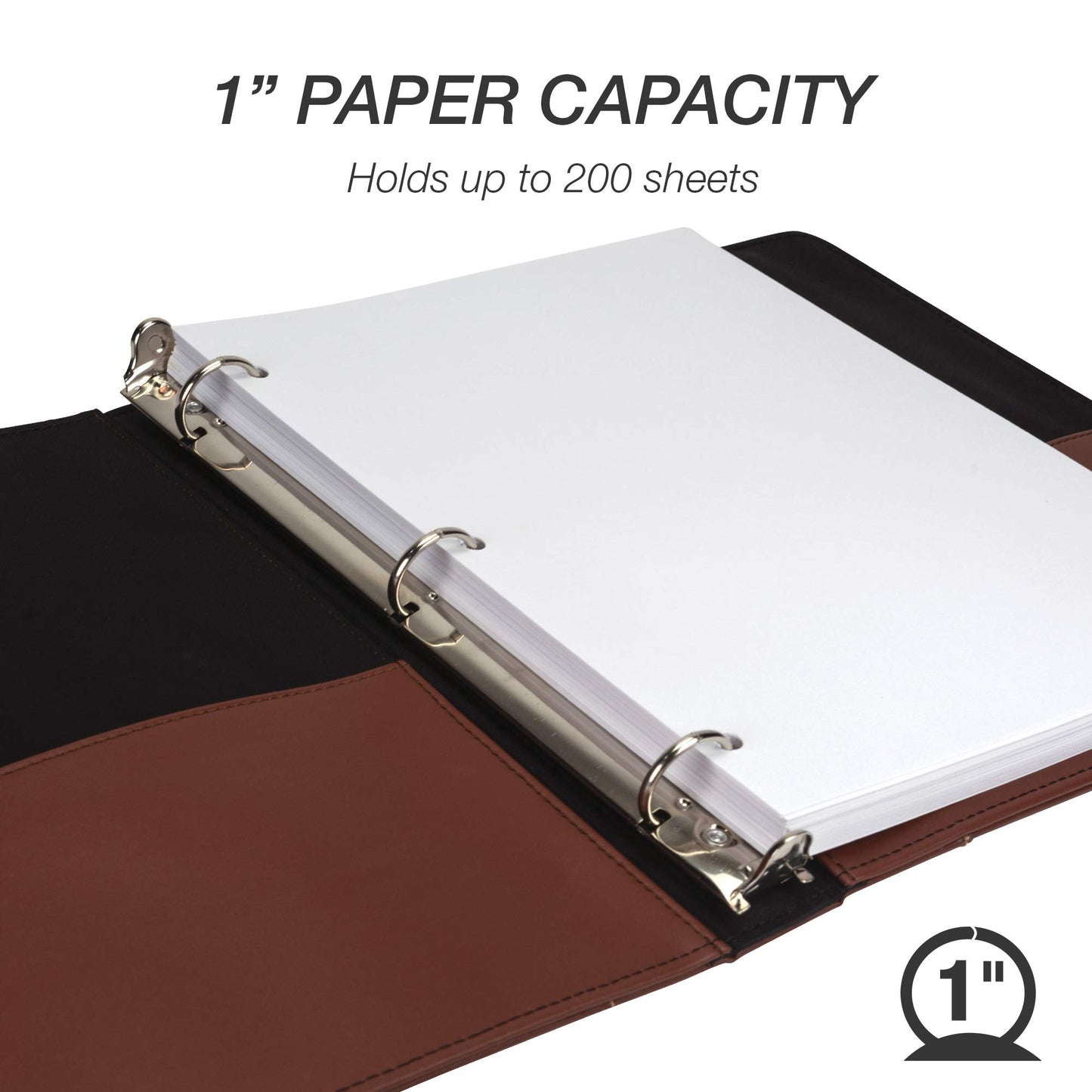 Samsill 1 Inch 3 Ring Binder, Leather, Brown with Contrast Stitching, 8.5X 11 Inch, 3 Rings