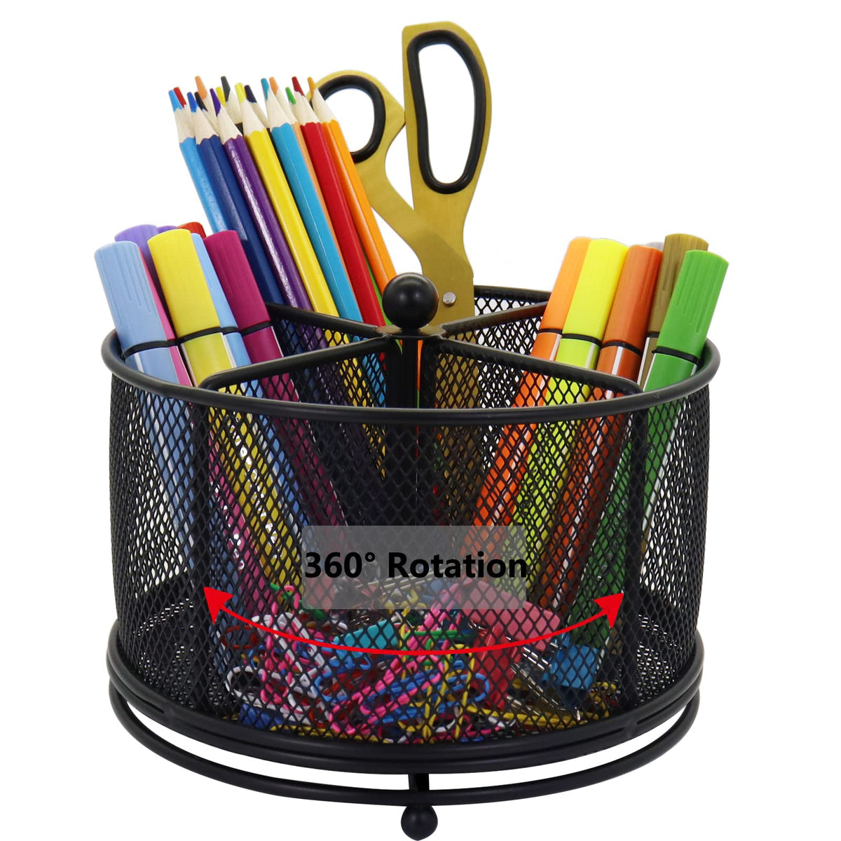 Flytreal Pen Holder for Desk, 360 Rotating Mesh Pencil Organizer Marker Storage Caddy, Black Large