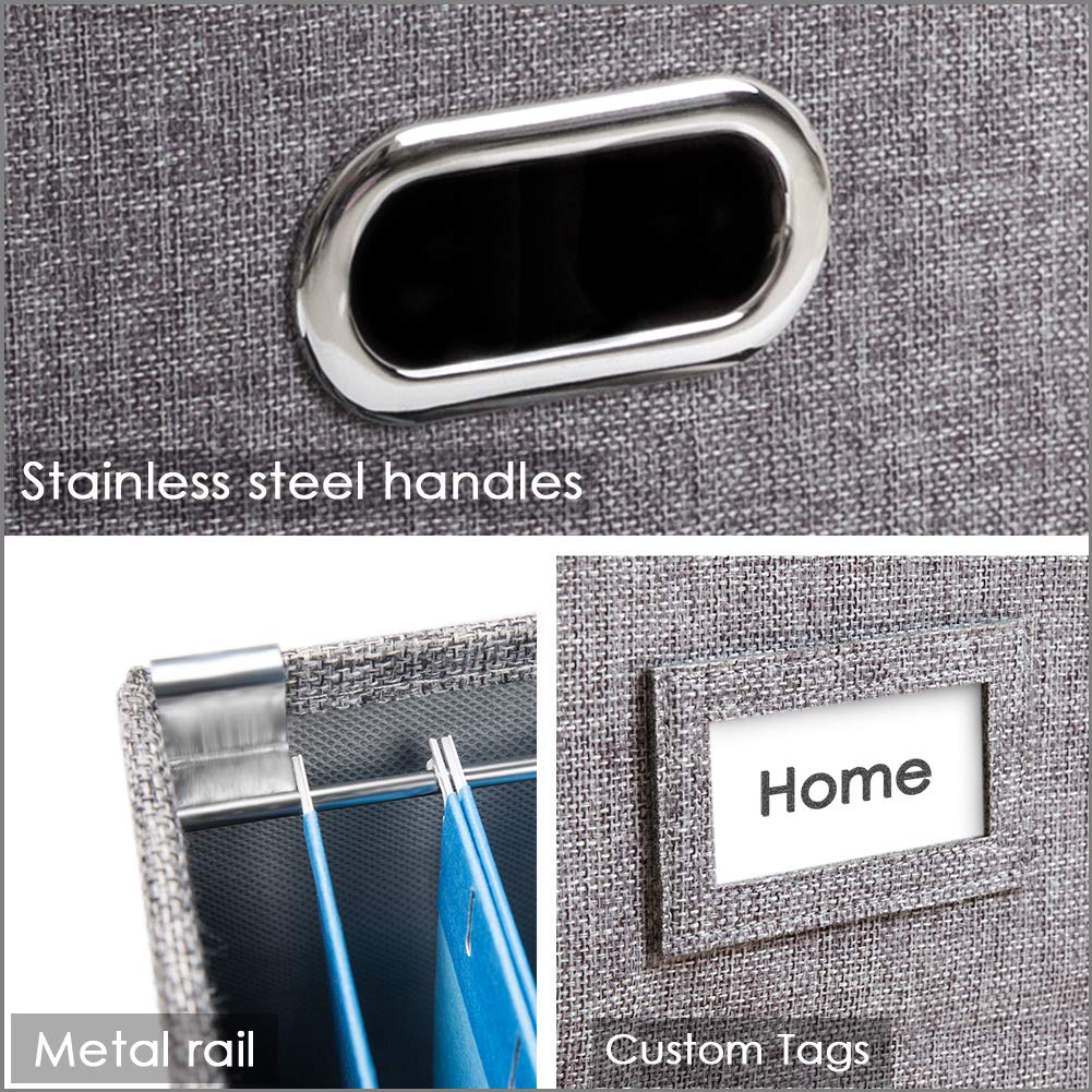 PRANDOM File Organizer Box - Set of 1 Collapsible Decorative Linen Filing Storage Hanging File
