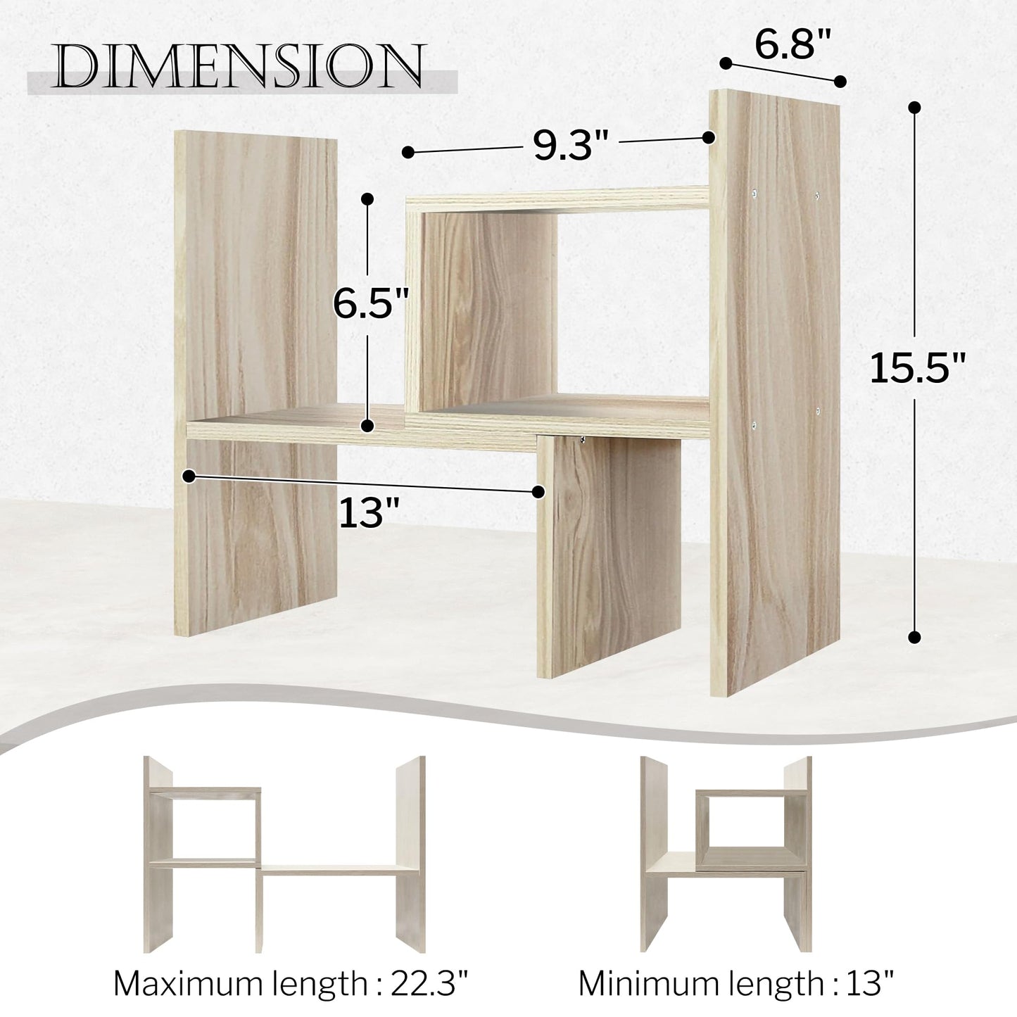 Jerry & Maggie Desktop Organizer Office Storage Rack Adjustable Wood Display Shelf, White, 5 Units