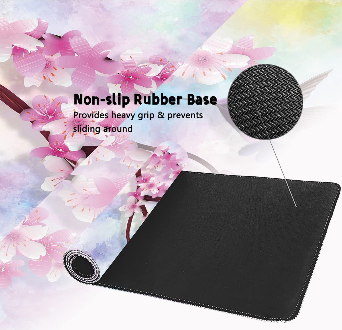 Extended Large Gaming Mouse Pad Spring Peach Blossoms and Hummingbirds XXL Size Keyboard Mouse Mat