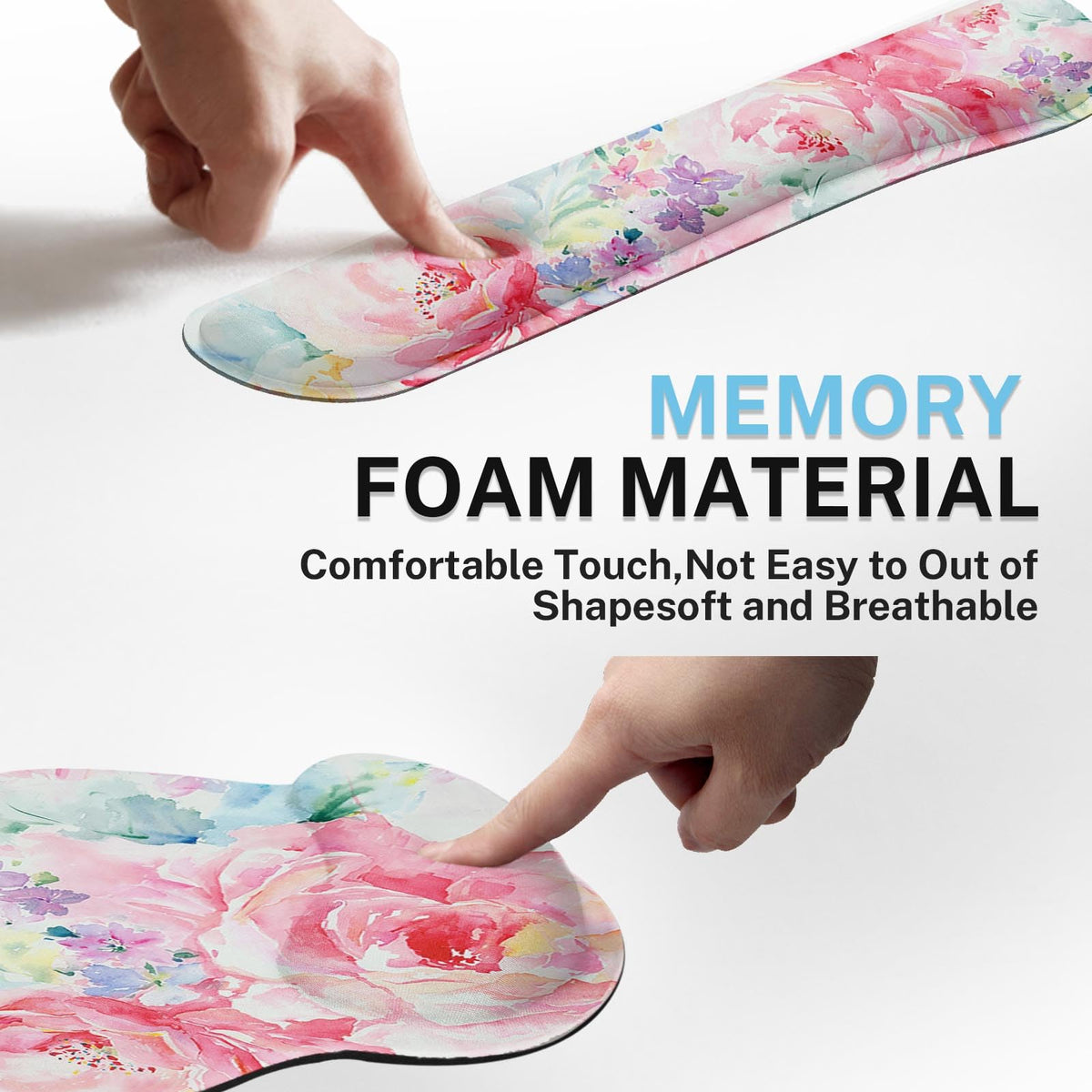 Arttown Keyboard Mouse Pad Set, 4 in 1 Desk Mat Set Watercolor Flower