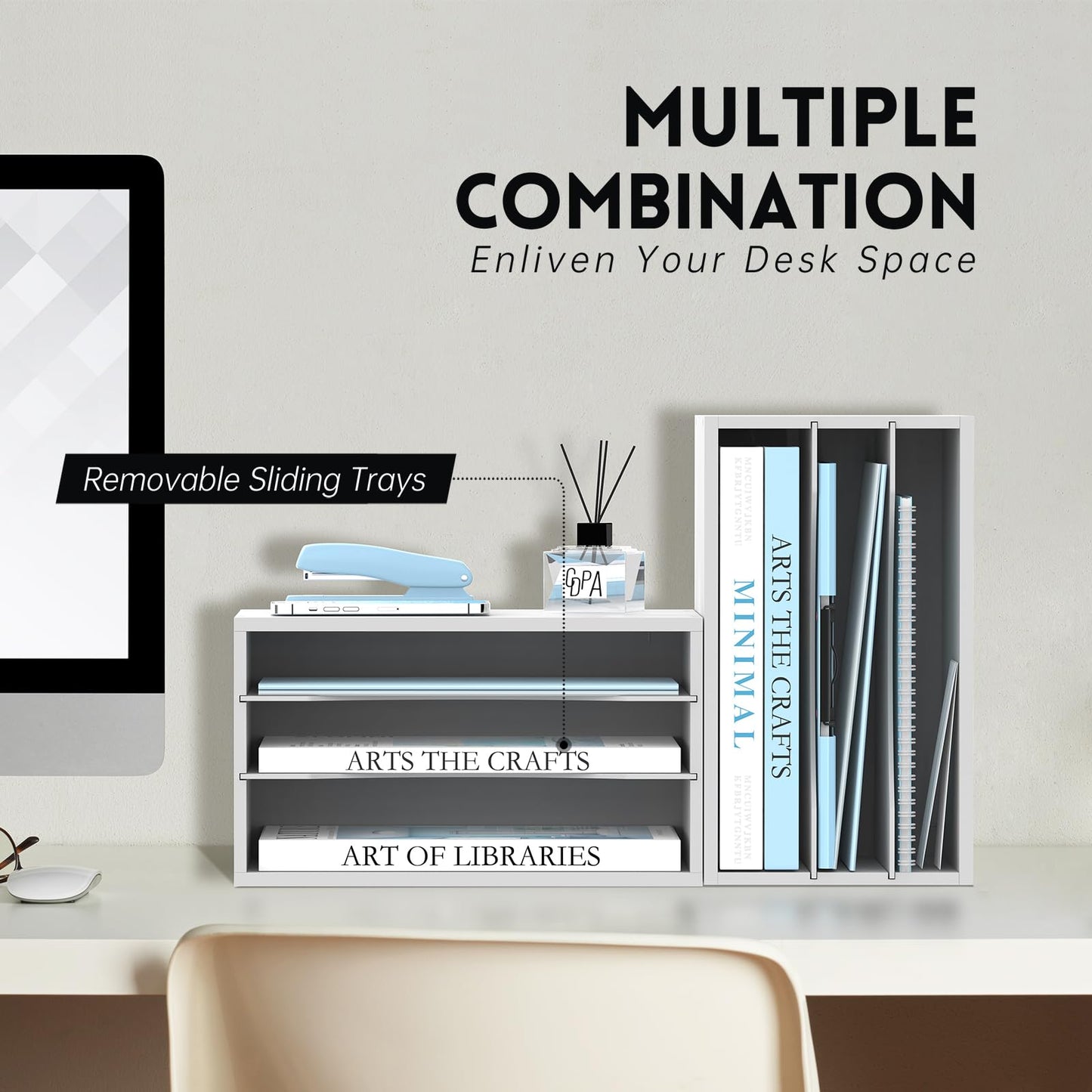 3 Tier Wood Desk Organizer, Mail Sorter and Paper Organizer for Desk, White