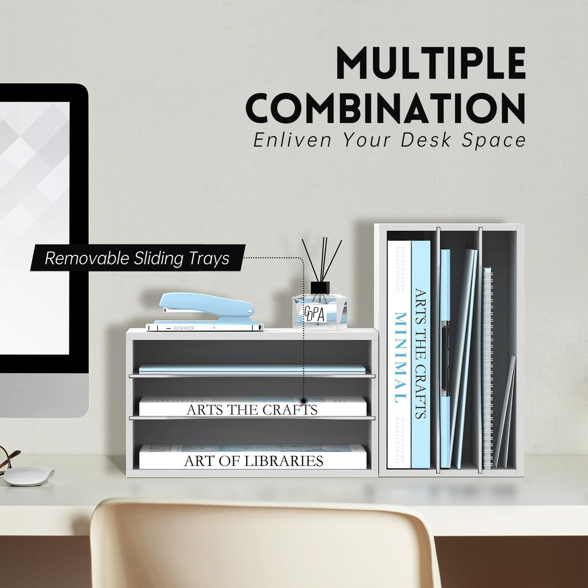 3 Tier Wood Desk Organizer, Mail Sorter and Paper Organizer for Desk, White