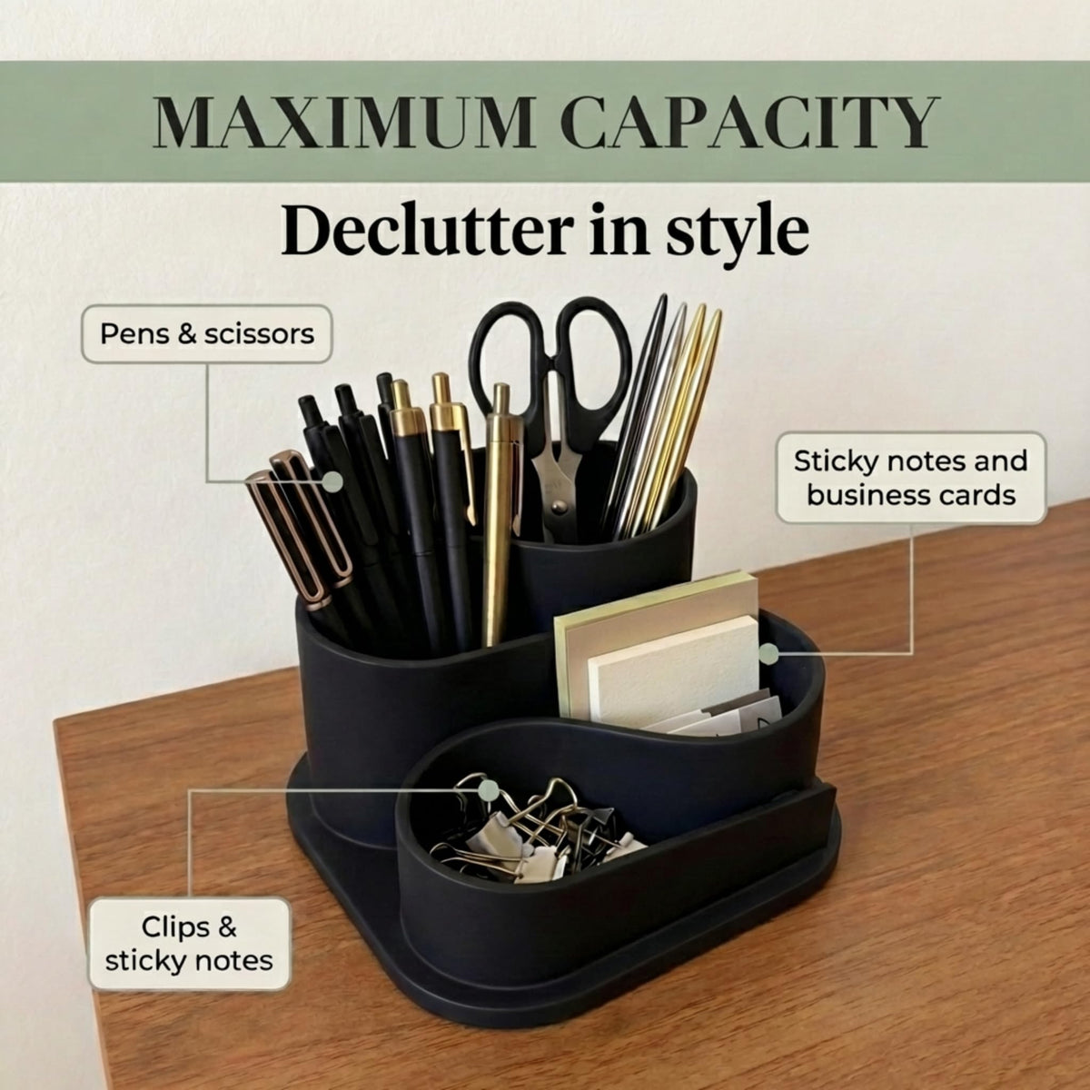 OAKOA Black Modern Desk Organizer - Minimalist Desk Accessories Pen Holder