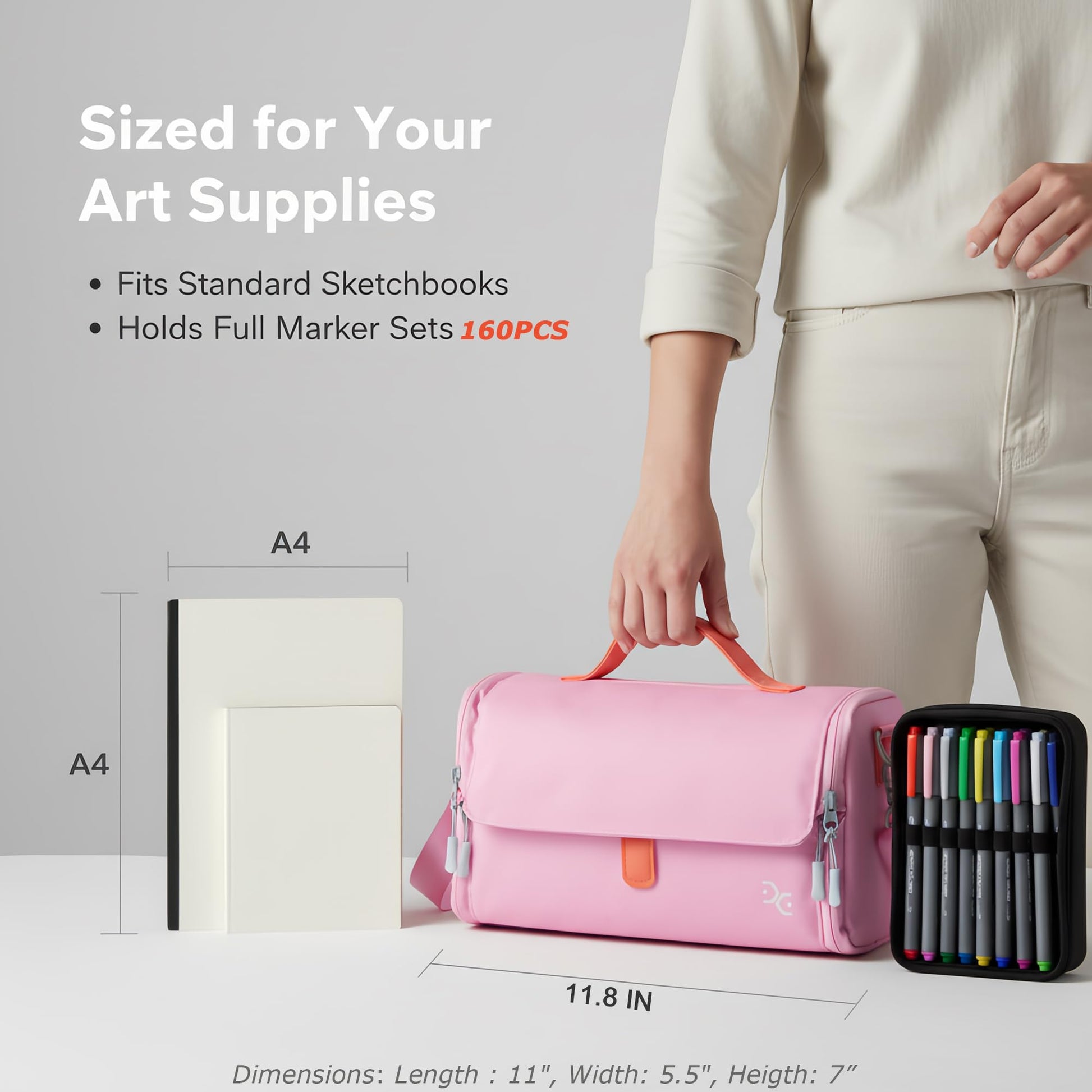 Togood Marker Pens Storage Tote Handbag, Up to 160 Pens, Pink Crossbody Bags Causal Shoulder Bag