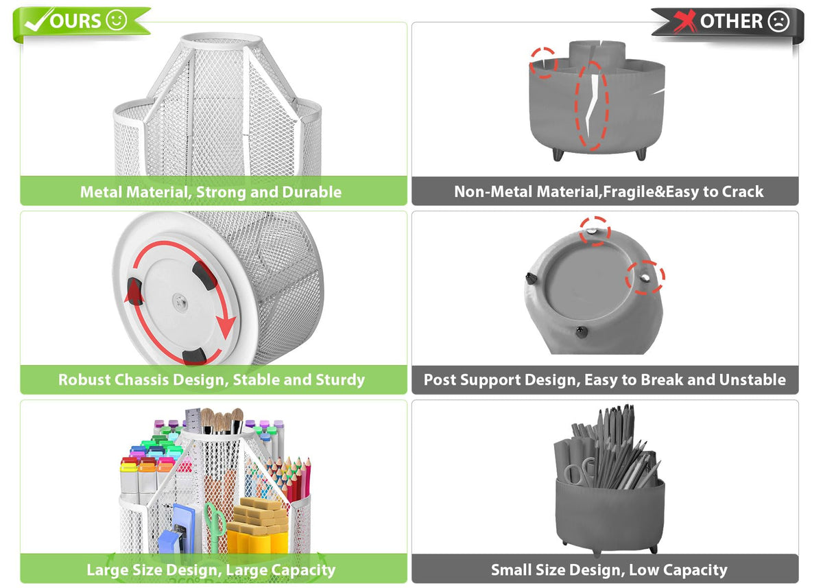 RURYEURT Sturdy Rotating Pen Holder, Cute Metal Pencil Holder, Large Mesh Pen Organizer for Desk
