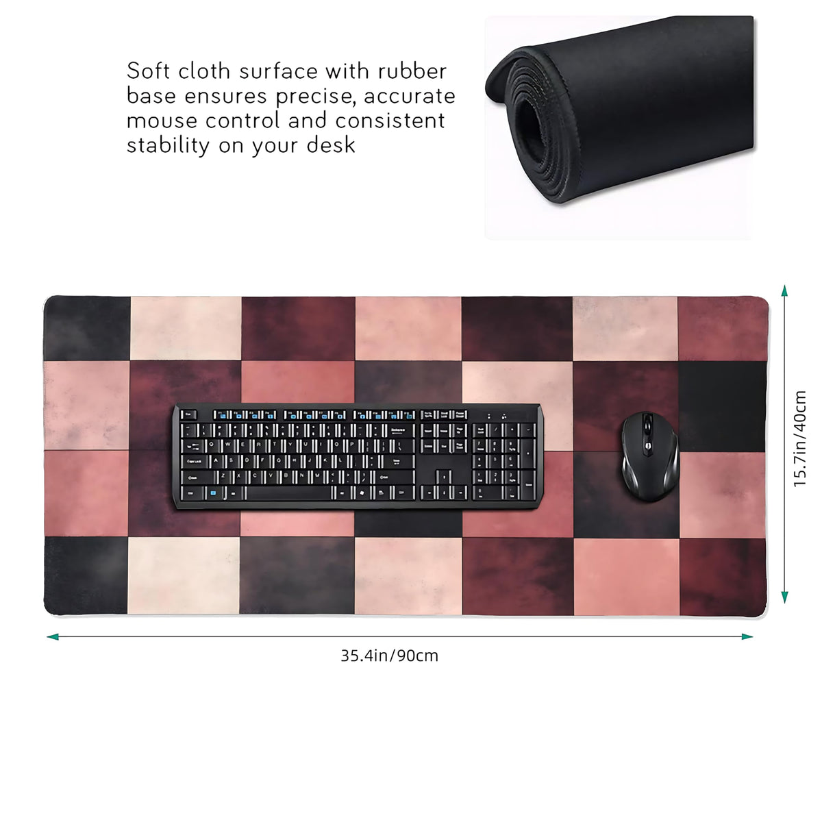 Aesthetic Checkered Gaming Mouse Pad, Morandi Boho Desk Mat with Anti-Slip Base & Stitched Edges
