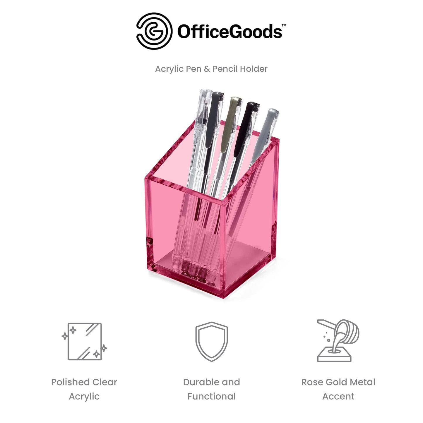 OfficeGoods Acrylic Pen and Pencil Holder, Pink