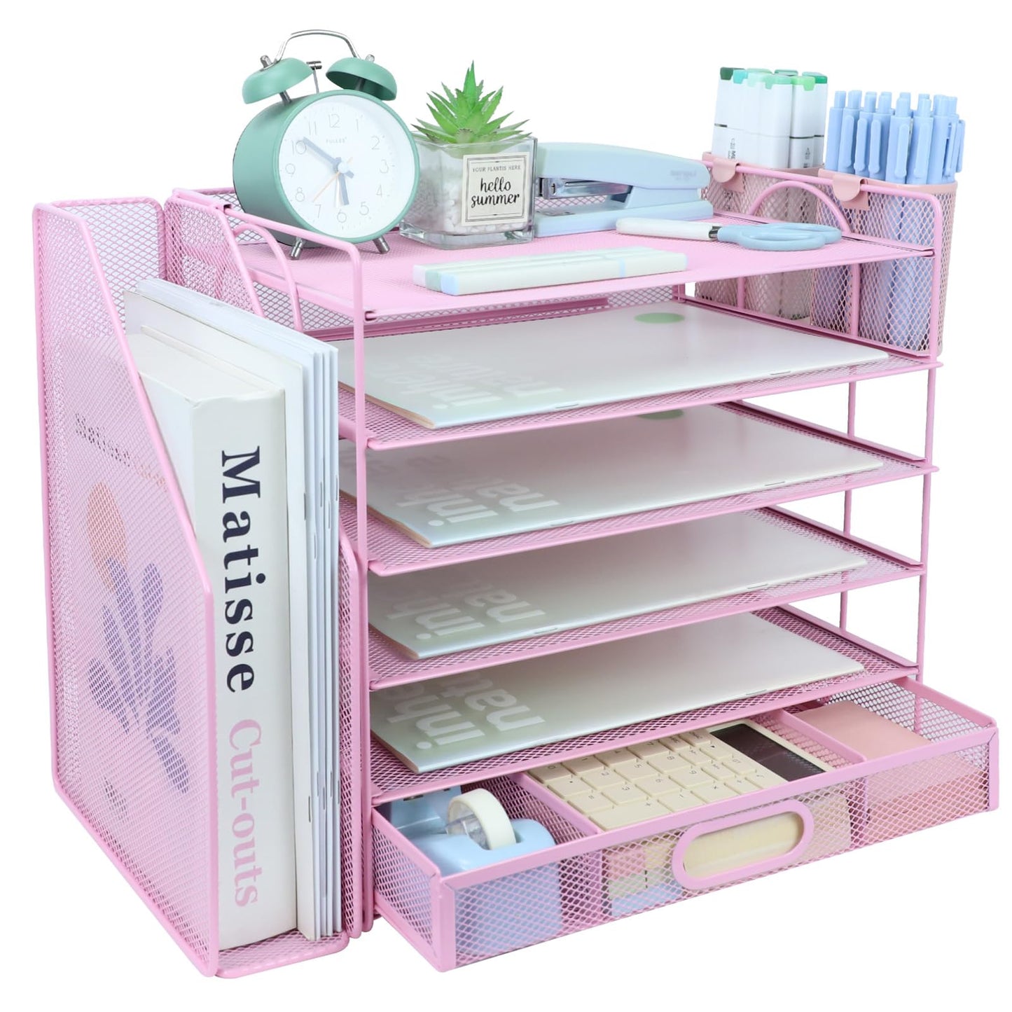 ideallife Desk Organizers and Accessories with File Holder, 6-Tier Paper Letter Tray Organiser with
