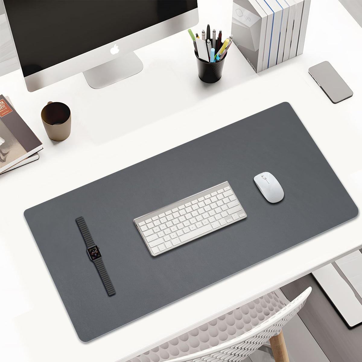 KINGFOM Desk Pad Office Desktop Protecter, PU Leather Desk Mat Blotters Organizer with Comfortable