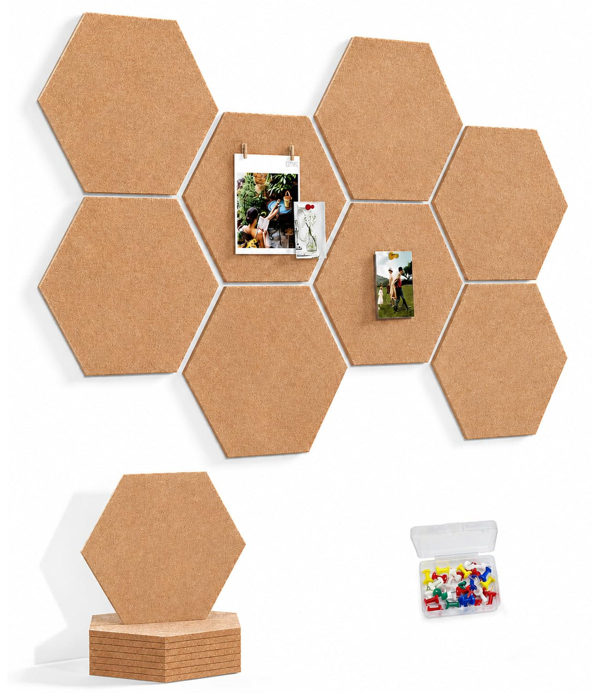 Uoisaiko 8-Pack Hexagon Felt Bulletin Board Tiles, Cork Board Alternative