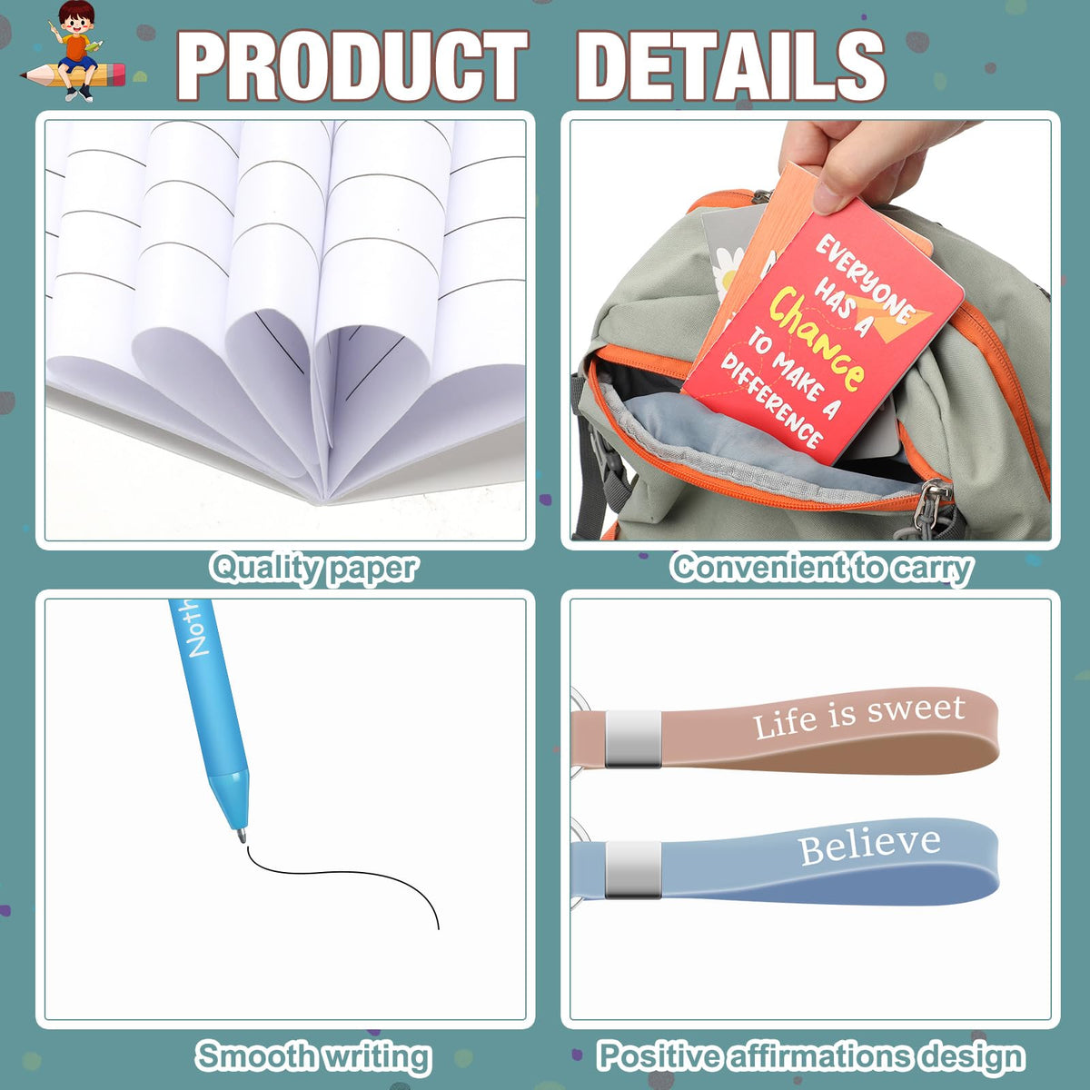 PerKoop 48 Pcs Inspirational Gifts Bulk Employee Motivational Notepads Positive Ballpoint Pens