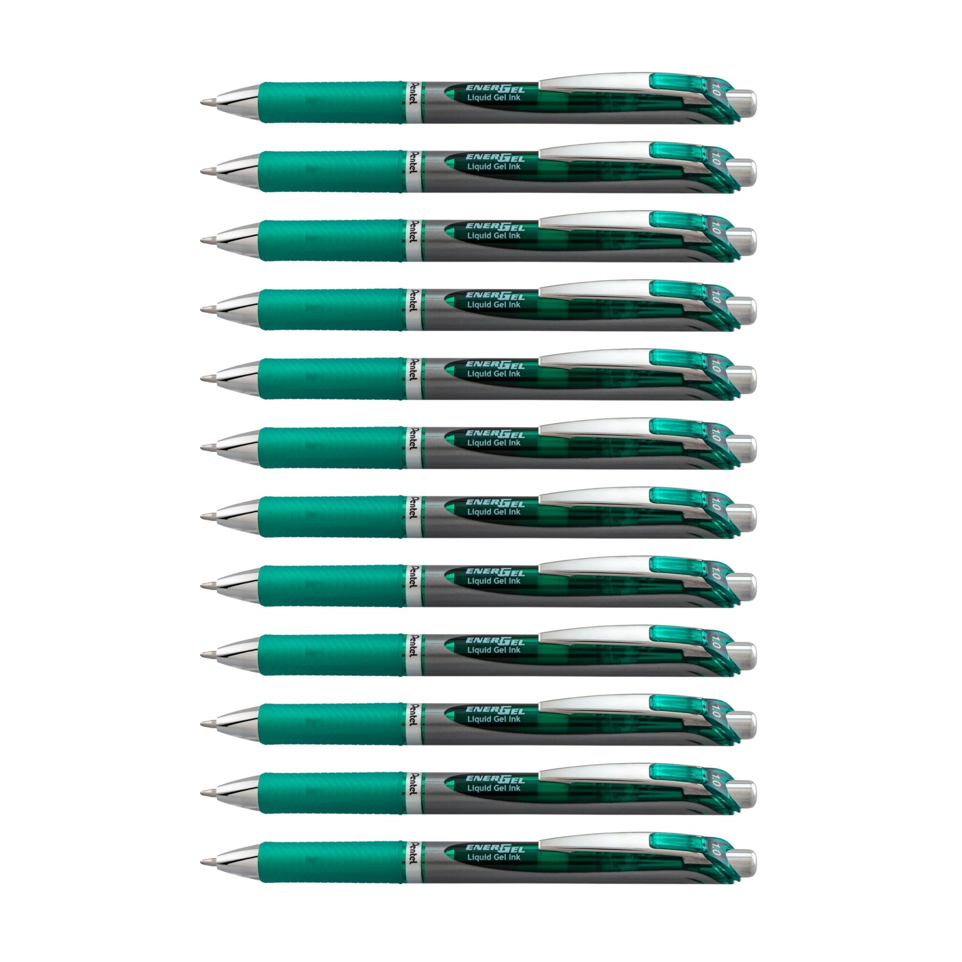 Pentel EnerGel RTX Retractable Liquid Gel Pen, Bold Line, Metal Tip, Green Ink (BL80-D), 1.0mm