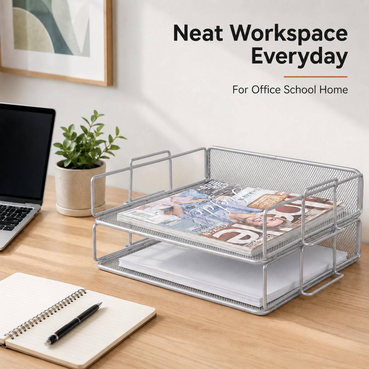EXERZ Letter Trays 2pcs Stackable Paper Sorter/Desk File Tray/Desk Organizer - Metal Rack - Office