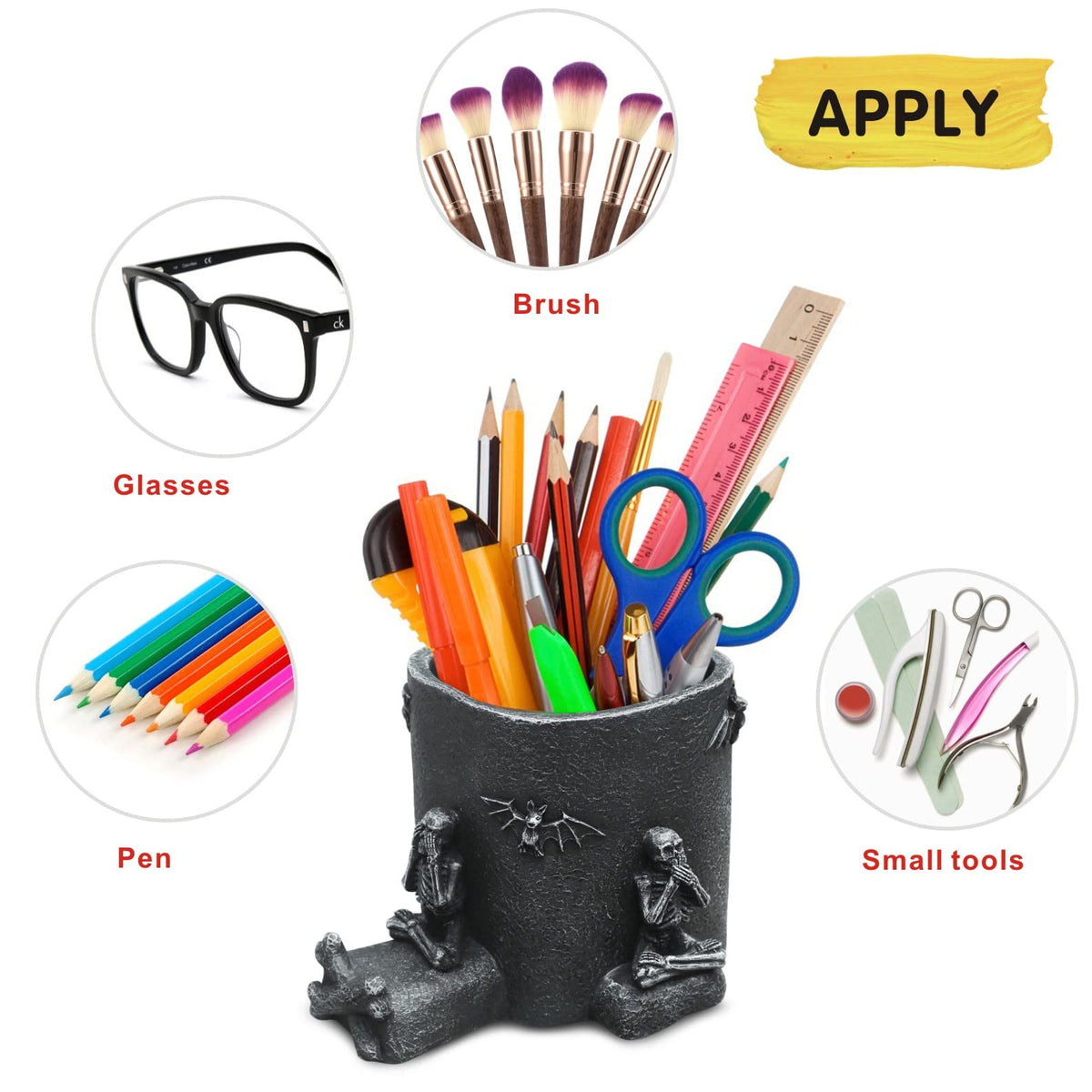 Skull Pen Holder with Phone Stand Gothic Desk Organizers Halloween Gifts