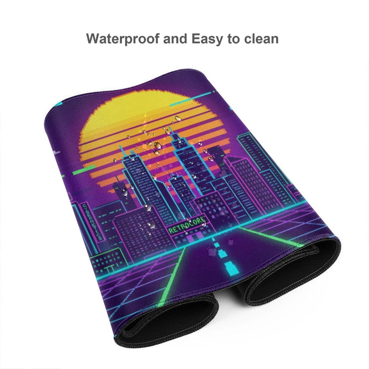 XXL Extended Gaming Mouse Pad, Cyberpunk Neon Synthwave Desk Mat Pixel