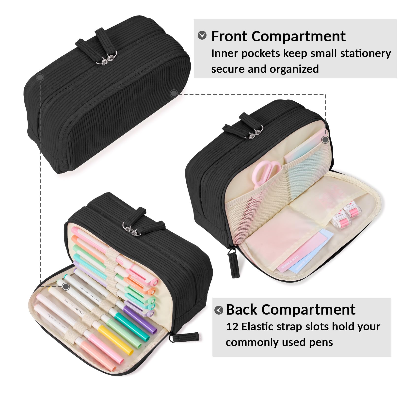 Sooez Big Capacity Pencil Case Pen Pouch, Soft Corduroy Pencil Bag