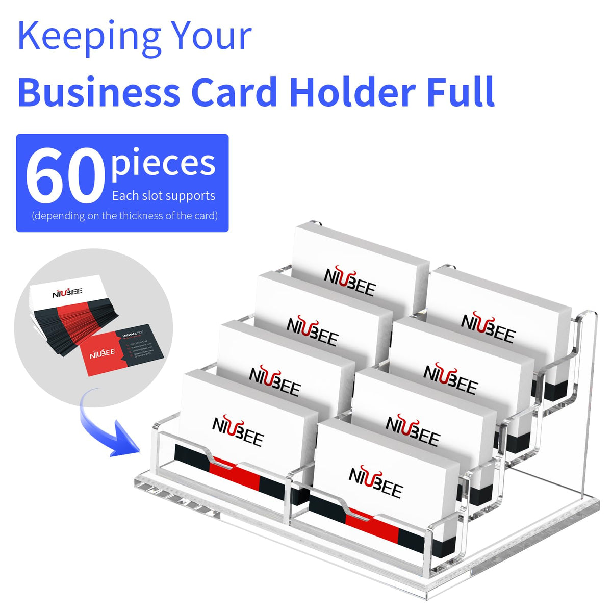 NIUBEE Acrylic Business Card Holder Display Stand for Desk 4 Tier for Desk