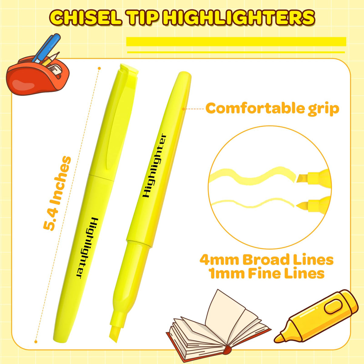 JSDOOGOO 150 Pack Yellow Highlighters Bulk - Chisel Tip No Bleed Dry-Quickly Markers Set for Office