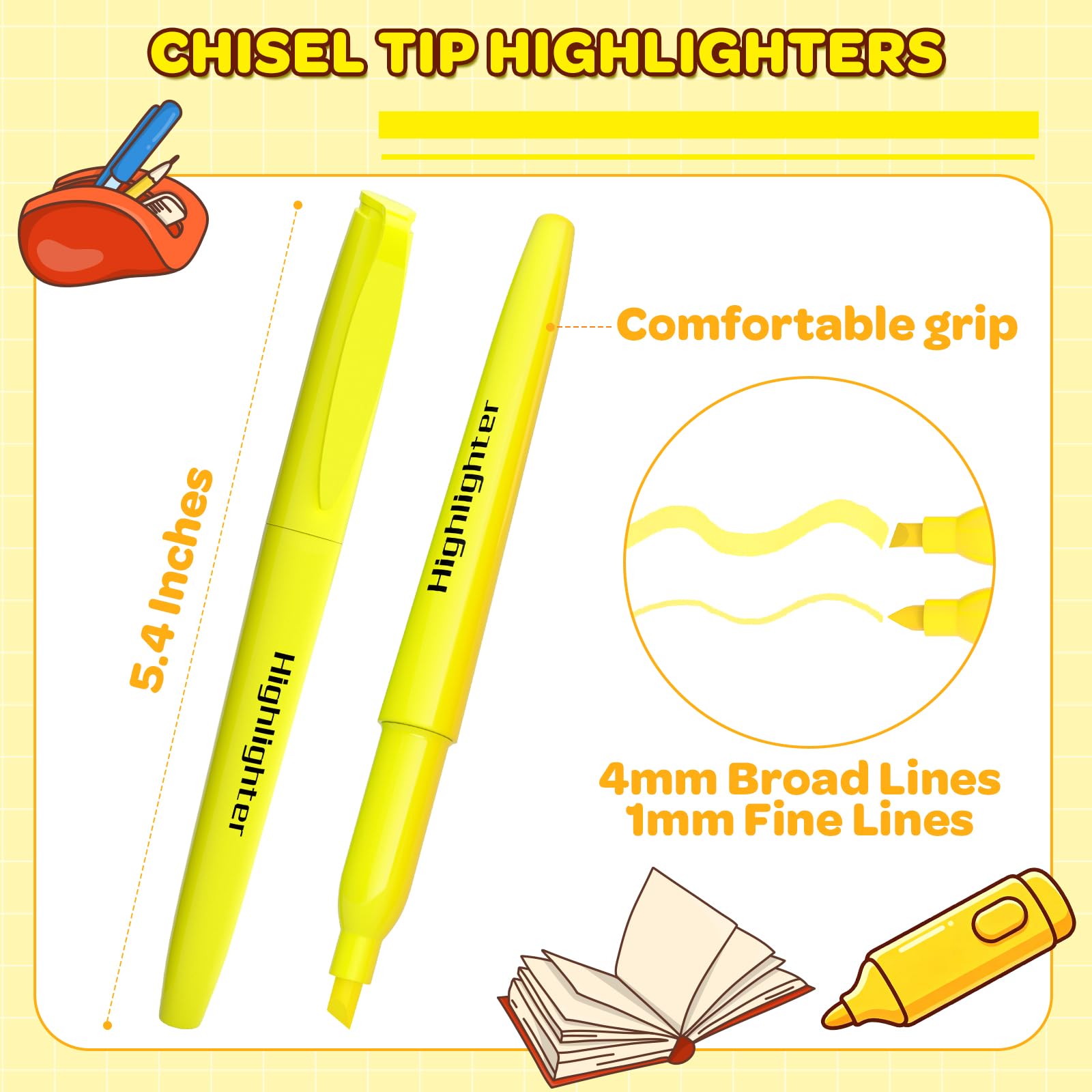 JSDOOGOO 180 Pack Yellow Highlighters Bulk - Chisel Tip No Bleed Dry-Quickly Markers Set for Office