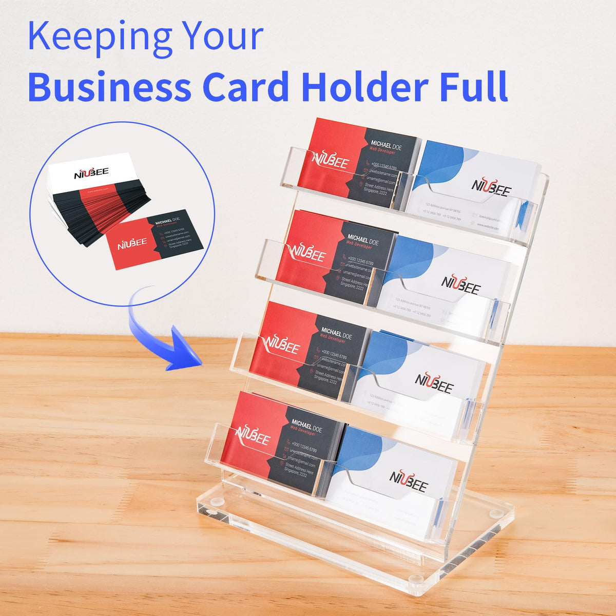 NIUBEE Acrylic Business Card Holder Gift Card Display Stand for Desk Office