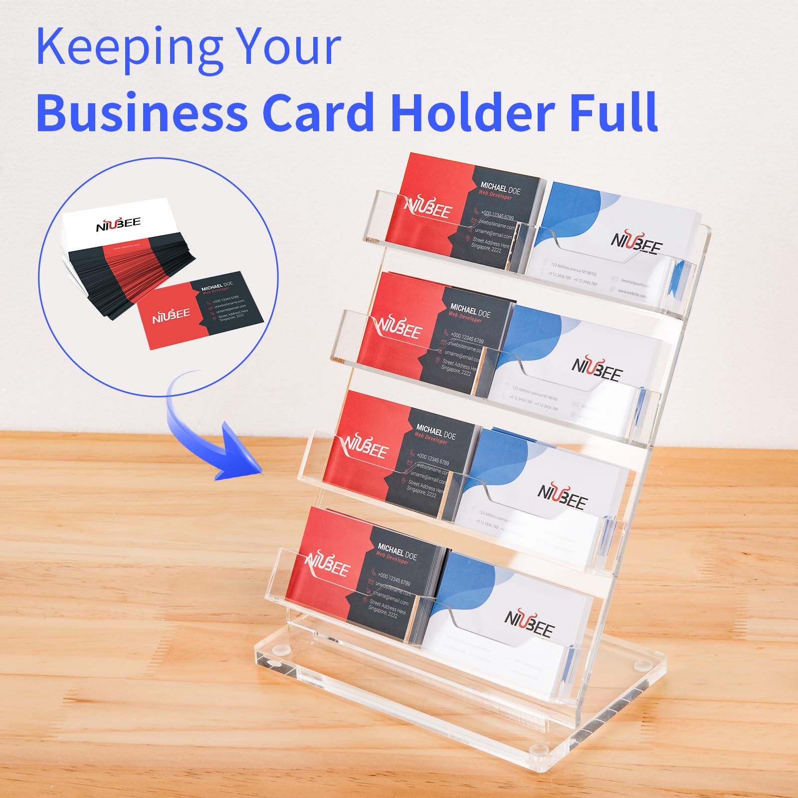 NIUBEE Acrylic Business Card Holder Gift Card Display Stand for Desk Office