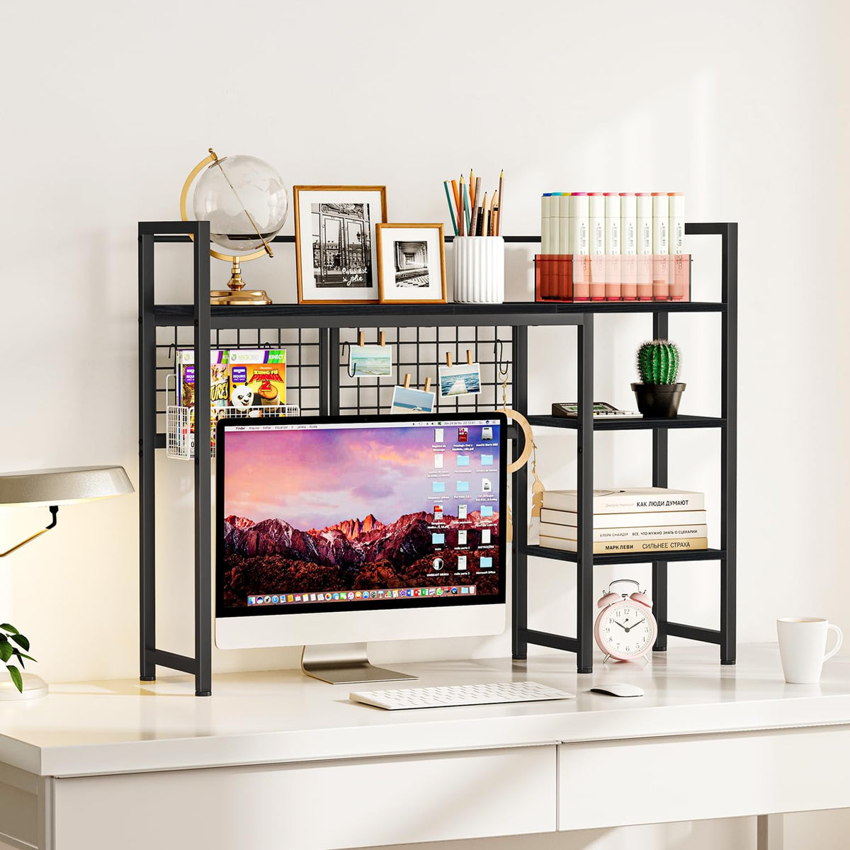 Snughome Desk Shelf, 38.6" Desktop Organizer Shelf, Desk Hutch for Computer Monitor, 4 Tier Desk