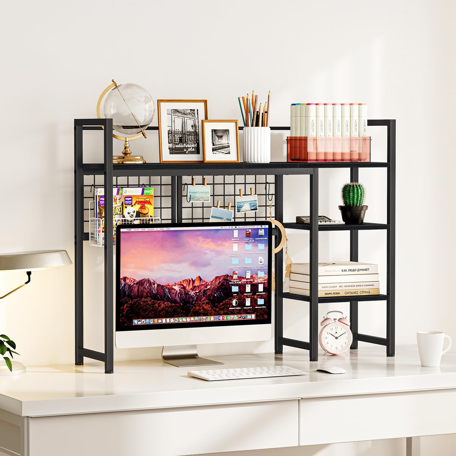 Snughome Desk Shelf, 38.6" Desktop Organizer Shelf, Desk Hutch for Computer Monitor, 4 Tier Desk