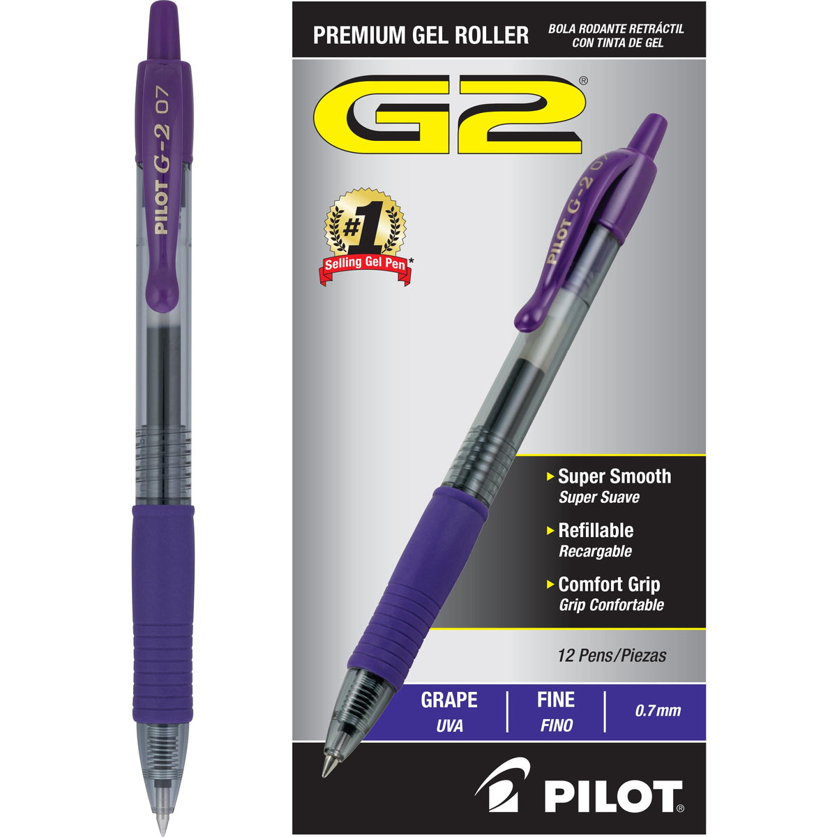 PILOT G2 Premium Rolling Ball Gel Pens, Fine Point 0.7mm, Purple Ink, 12-Pack