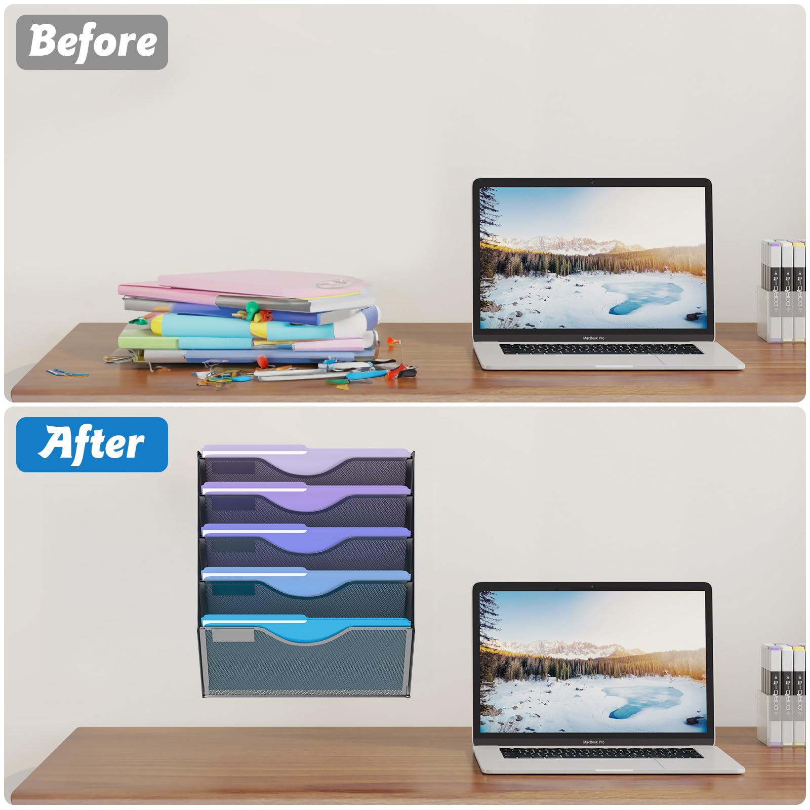 Gawerk 5 Tier Hanging Wall File Organizer, Mesh Mail Paper Orgnization Hanging File Folder Holder