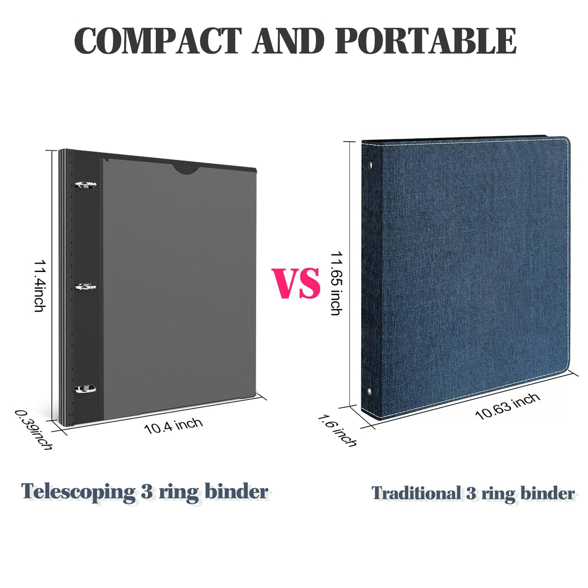 INFUN 1 Inch Telescoping 3 Ring Binder - 4PCS-Black, Flexible Binders with Customizable Front Cover