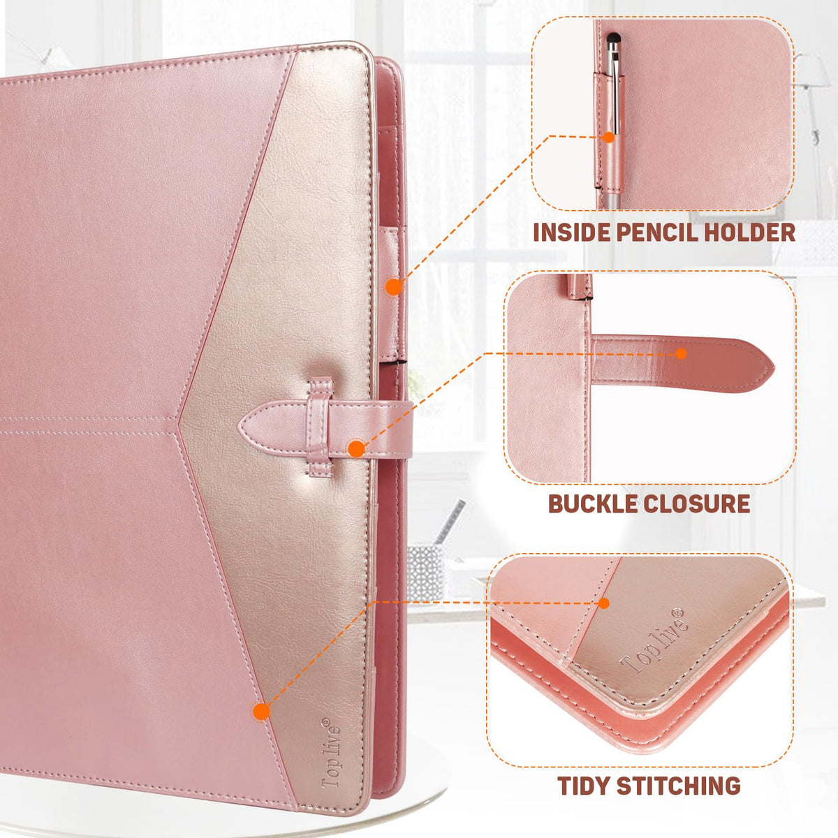 Toplive Padfolio 3 Ring Binder Organizer for Women, Business Portfolio for Women A4 Letter Size PU