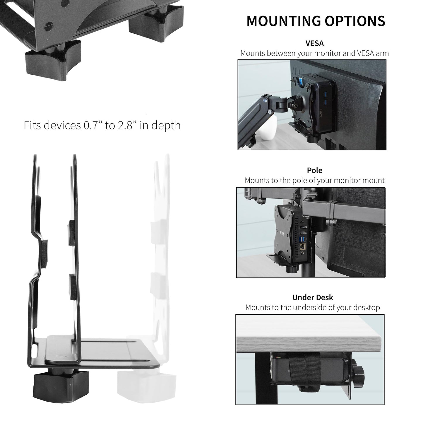 VIVO Adjustable Thin Client Mini PC Mount Bracket, CPU VESA Under Desk and Monitor Arm Computer