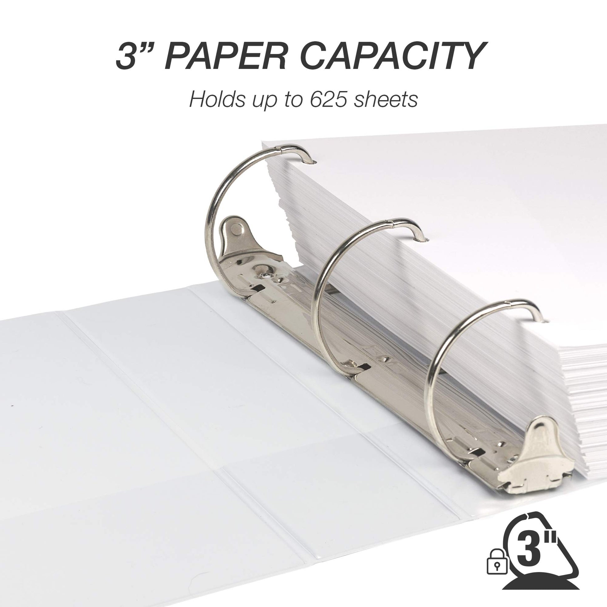 Samsill Durable 3 inch 3 Ring Binder, D Ring Binder, 100% Recycled Chipboard, White, 4 Pack