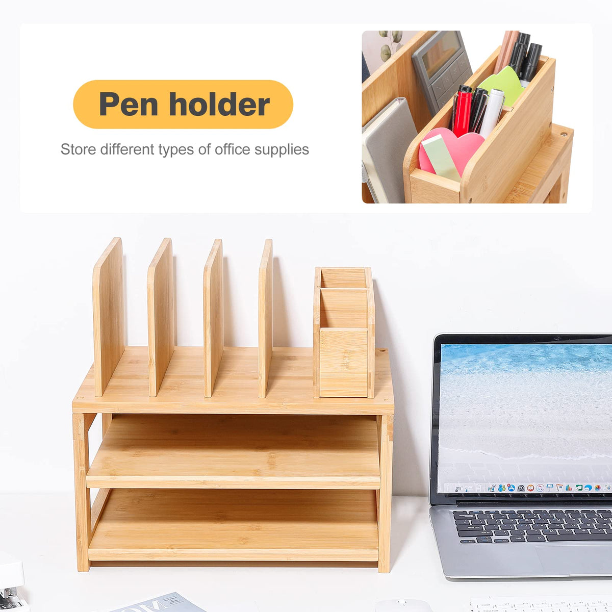 Homde Desk Organizer with File Holder: 3-Tier Bamboo Organization for Desks