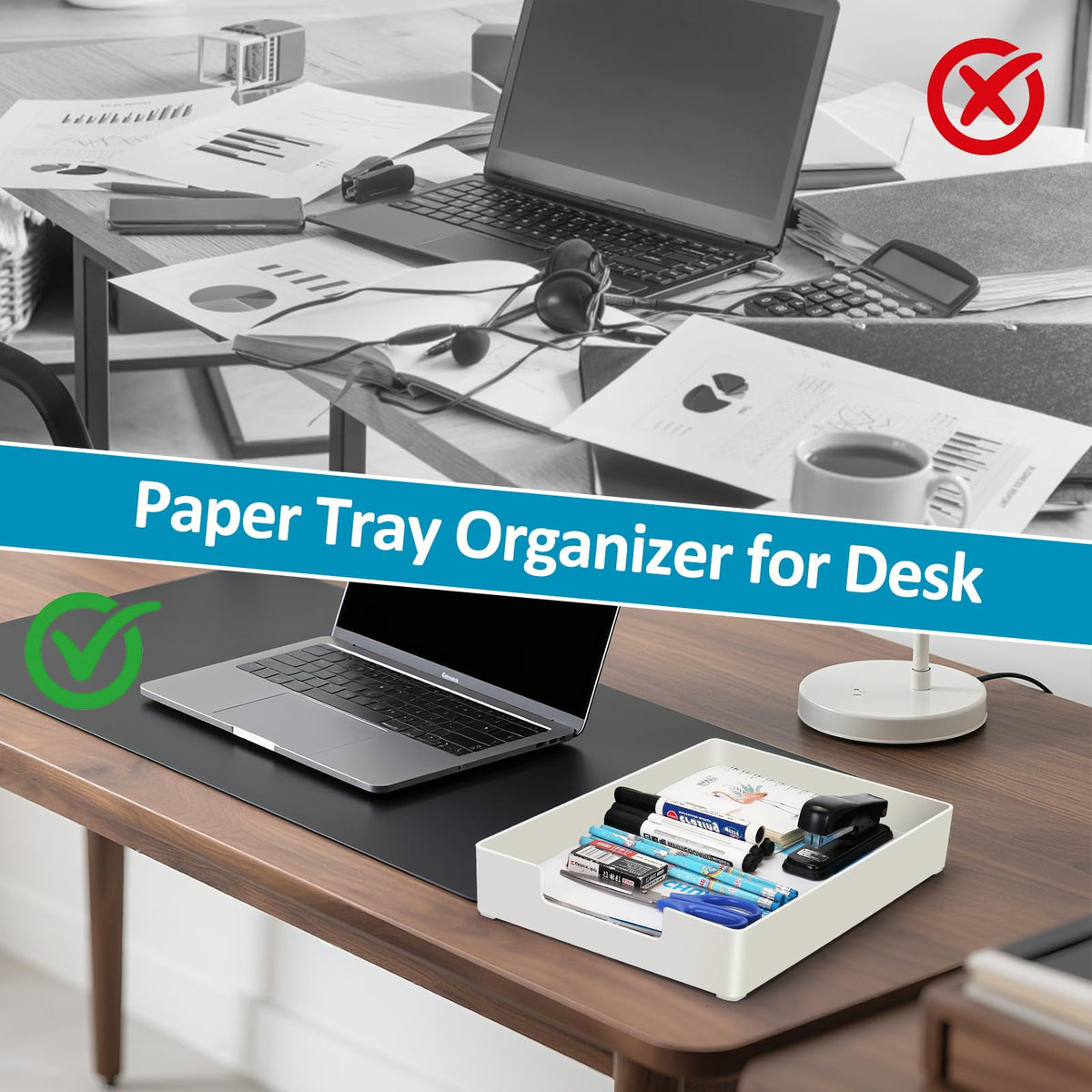 Paper Tray, Letter Tray, 2-Pack Desk Tray Organizer, Plastic A4 Letter-Size Printer Paper Holder