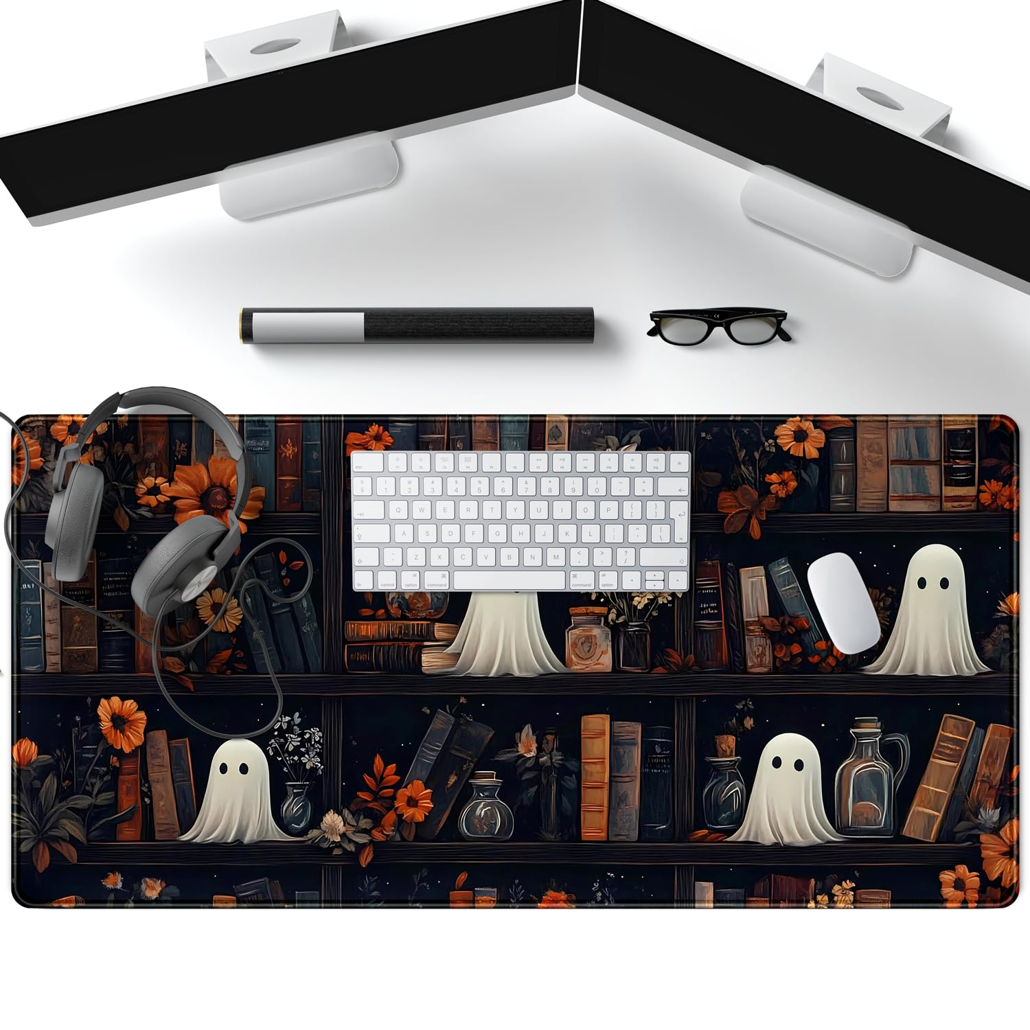 LuckyCow Cute Vintage Gothic Desk Mat Kawaii Dark Academia Desk Pad Medieval Large Flower XXL
