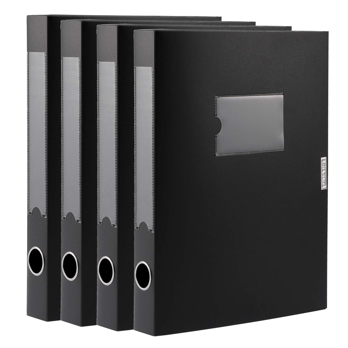 HUA JIE 4 Pack A4 Storage File Boxes Plastic Archives Cases with Lid,Black