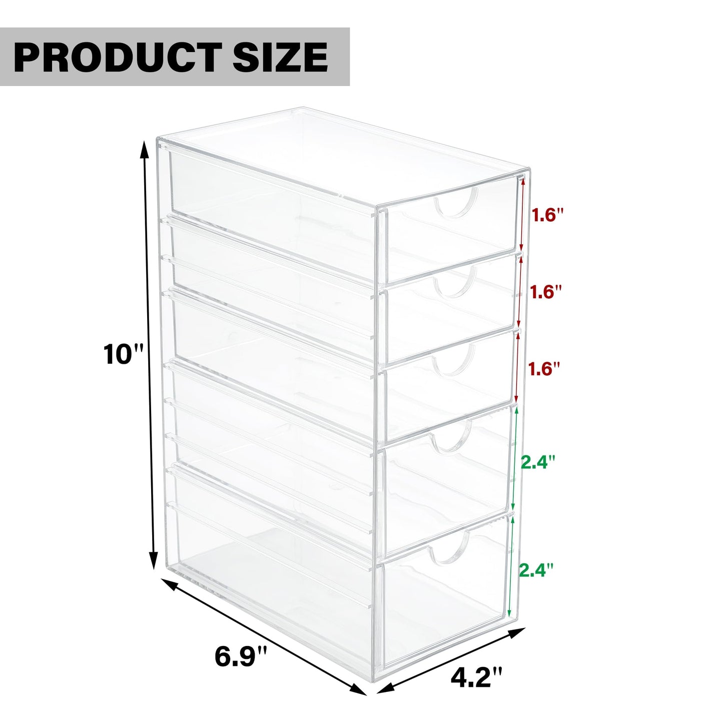 Prsildan Hair Accessories Organizer Acrylic Drawer with 5 Small Drawers