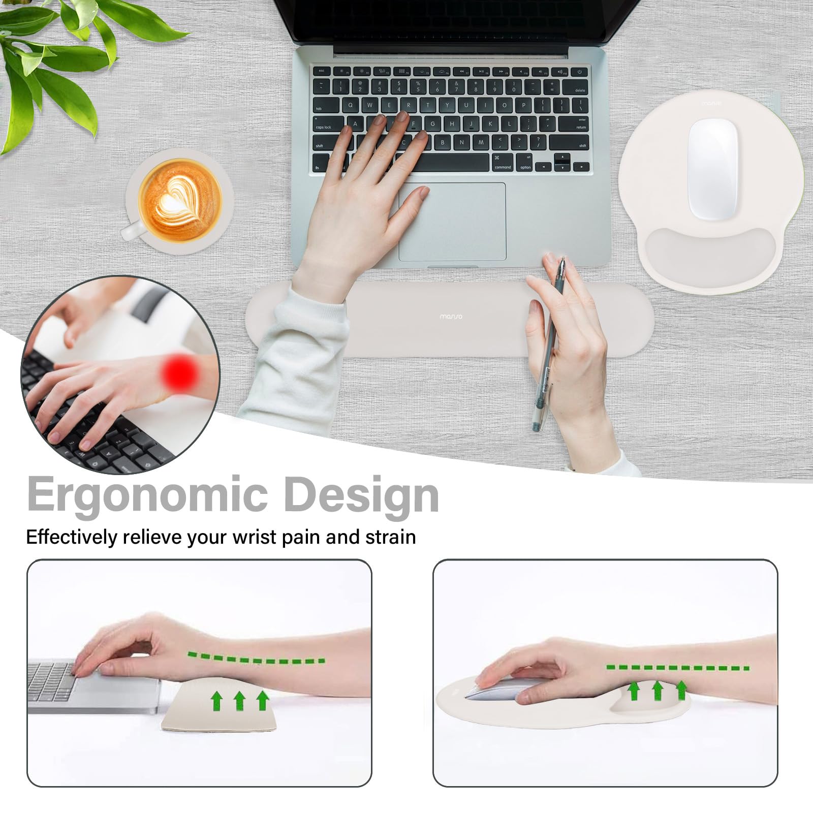 MOSISO Wrist Rest Support for Mouse Pad&Keyboard Set, Stone Gray