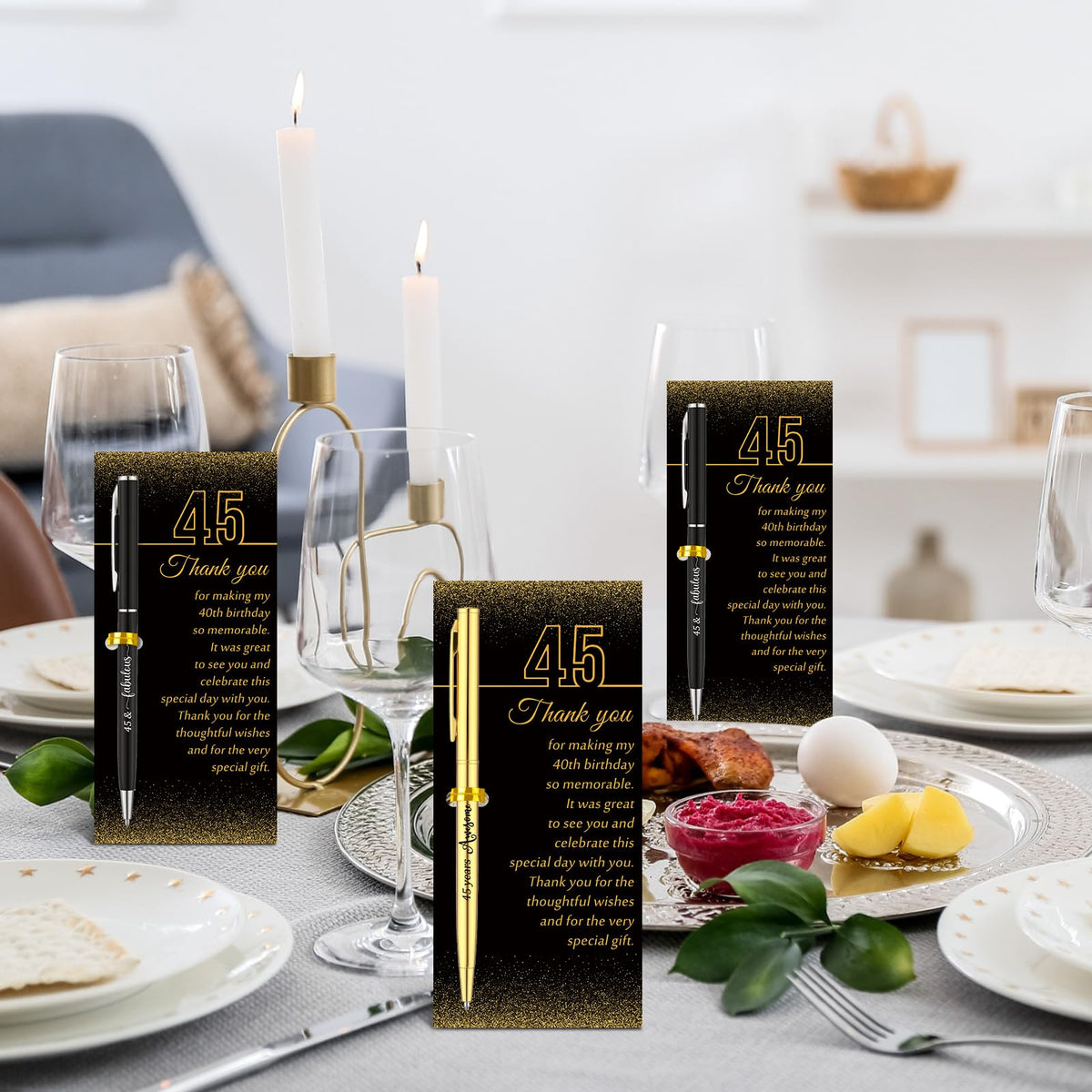 Feifeiya 45th Birthday Party Favors with Black Gold Pens Thank You Cards