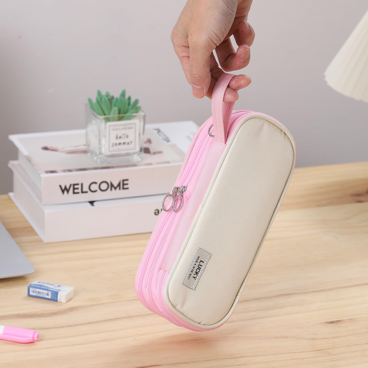 Large Pencil Case for School Zipper Pencil Pouch for Girls Teens Kids Pink