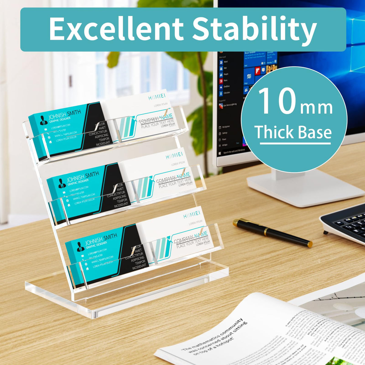 HIIMIEI Business Card Holder Desk, Acrylic Business Card Display, 3 Tier Clear Business Card Stand