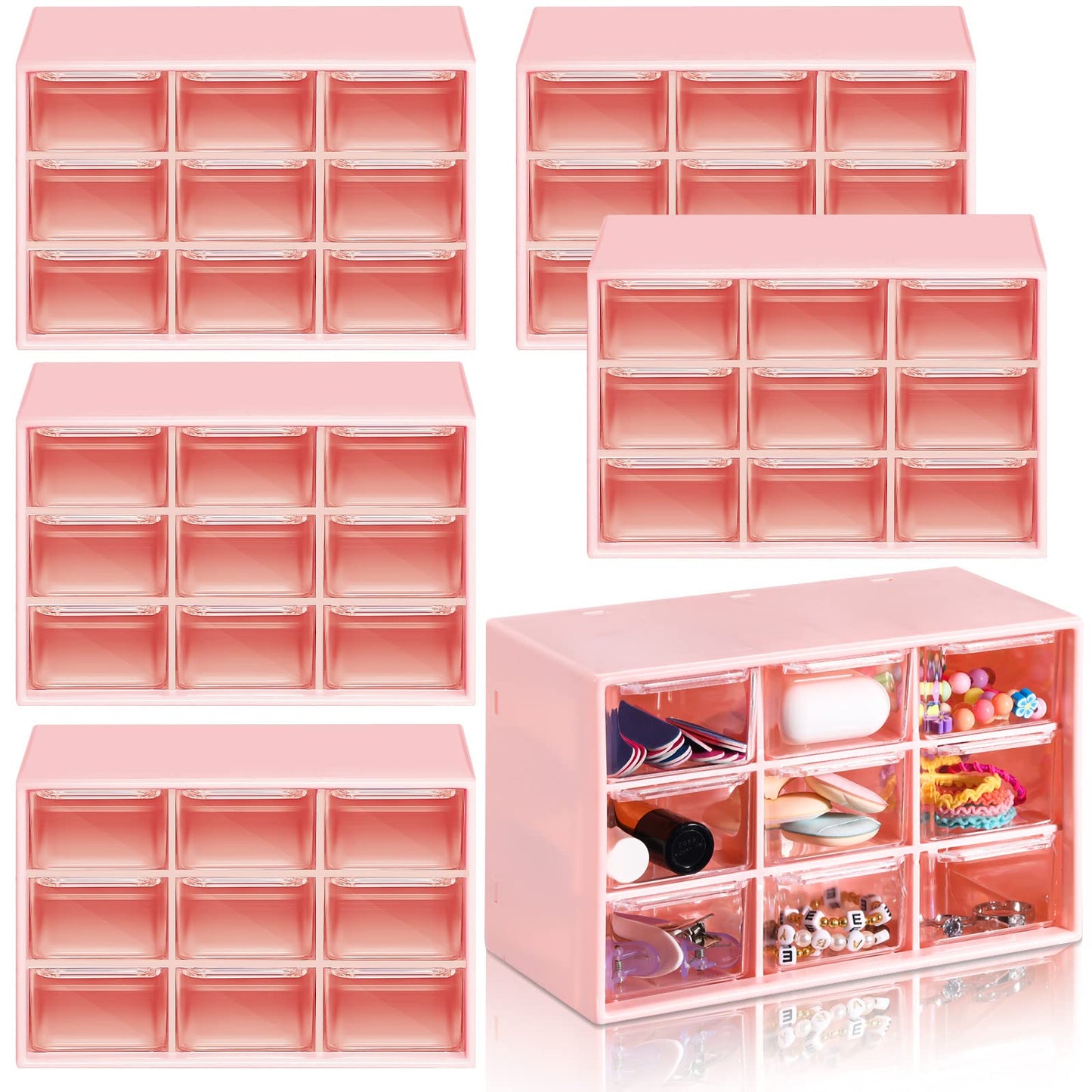 Amyhill 6 Pcs Mini Drawer Organizer Small Organizer with 9 Drawers Plastic Desktop Craft Storage