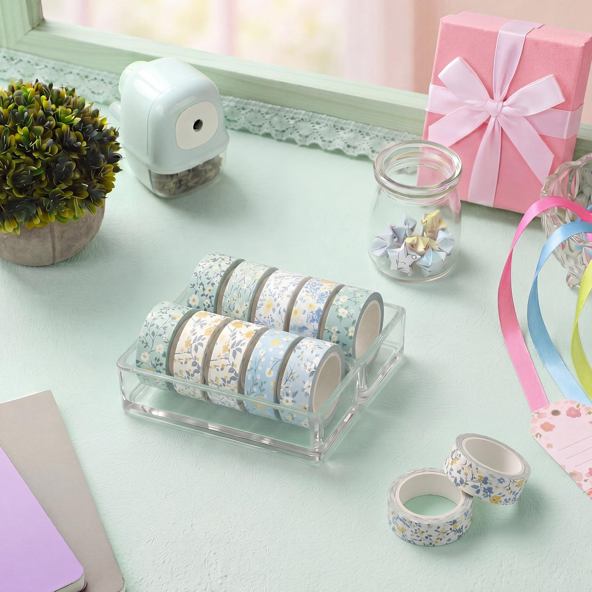 YooNotee 12 Rolls Floral Washi Tape Set,Blue,Wildflower