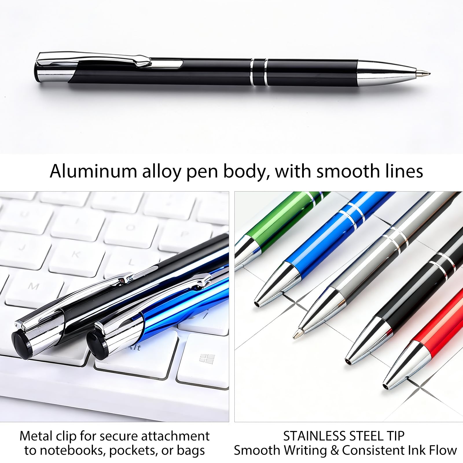 Personalized Metal Ballpoint Pen, Logo Engraving, Black Ink-50 PCS